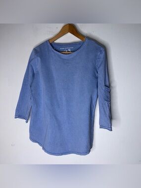 Michael Leu Collection Blue Cotton 3/4 Sleeve Roll Neck Tshirt Small